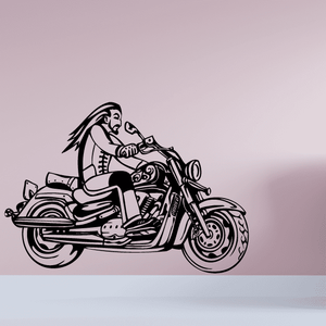 Vinyl wall decal featuring a biker on a motorcycle, black line art