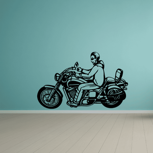 Chopper wall decal vinyl sticker of rider on motorcycle, black design