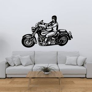 Black vinyl chopper motorcycle rider wall decal