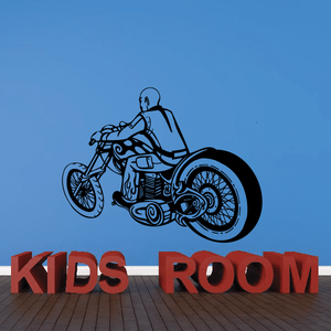 Motorcycle wall decal vinyl sticker with rider and "KIDS ROOM" text
