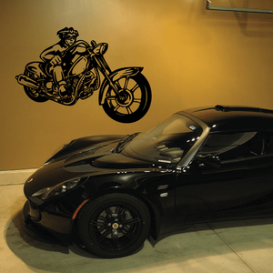 Motorcycle wall decal vinyl sticker with black chopper rider and bike graphic