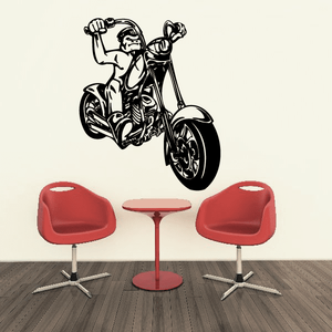 Black chopper motorcycle wall decal with rider arms raised