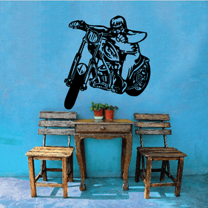 Motorcycle rider wall decal, black vinyl sticker illustration
