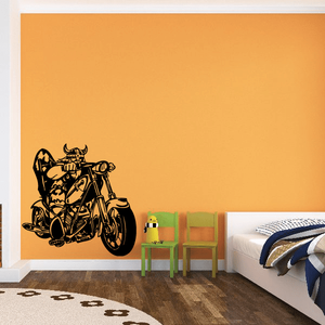 Black chopper motorcycle wall decal with rider silhouette