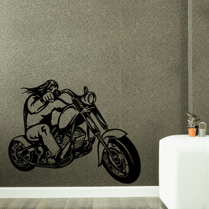 Black motorcycle wall decal featuring a rider on a chopper bike