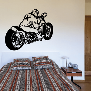 Motorcycle rider wall decal, black vinyl motorcycle graphic