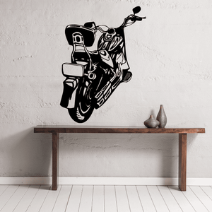 Motorcycle chopper wall decal, black vinyl graphic of a chopper bike