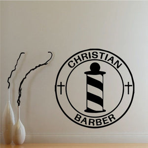 Christian Barber wall decal, circular logo with barber pole and text