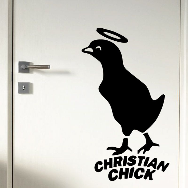 Black chicken silhouette decal with “Christian Chick” lettering