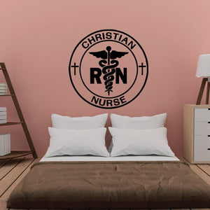 Christian nurse circular wall decal with cross, staff and letters RN
