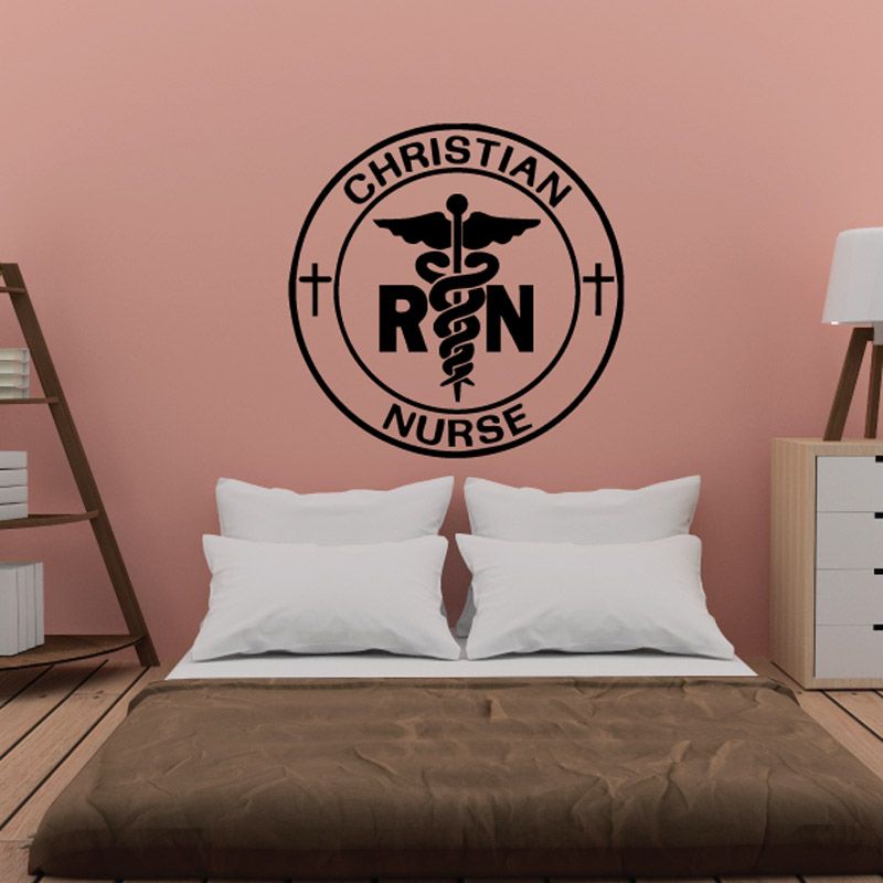 Christian nurse circular wall decal with cross, staff and letters RN