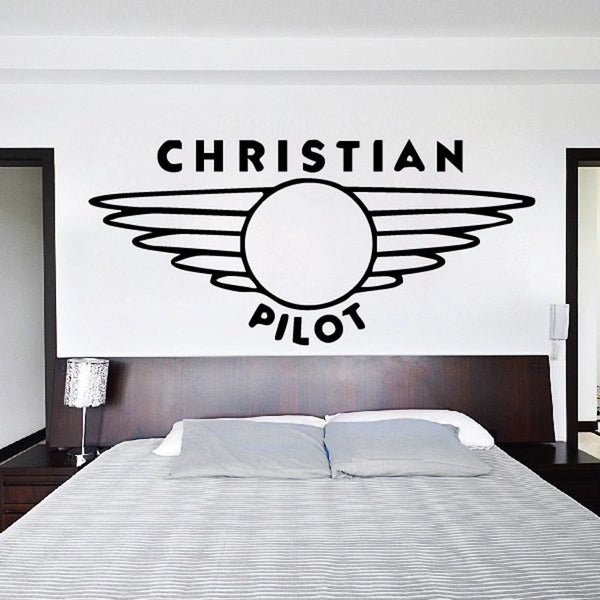 Christian Pilot decal with white circular emblem, wings, and CHRISTIAN PILOT lettering