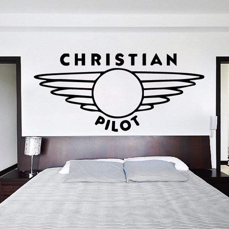 Christian Pilot decal with white circular emblem, wings, and CHRISTIAN PILOT lettering