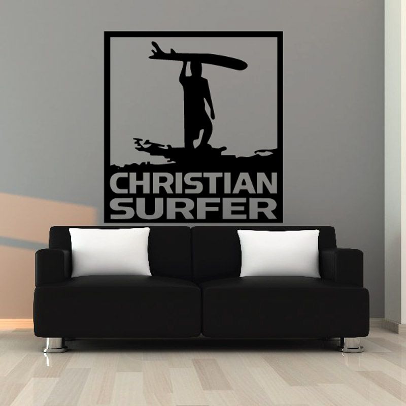 Image of Christian surfer Holding Board Decal