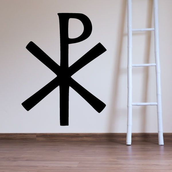 Christian Chi Rho decal with black crosslike XP symbol and center P