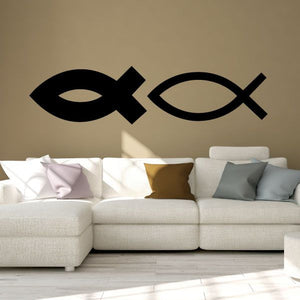 Black ichthys fish Christian decal with curved cross tails