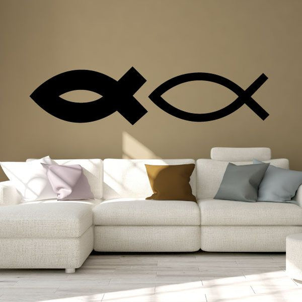 Black ichthys fish Christian decal with curved cross tails