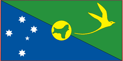 Christmas Island flag sticker with green and blue diagonal, white stars, yellow globe and bird