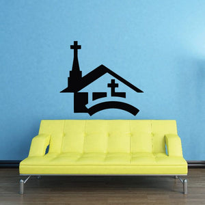 Church with cross decal, black church silhouette with steeple and cross on top