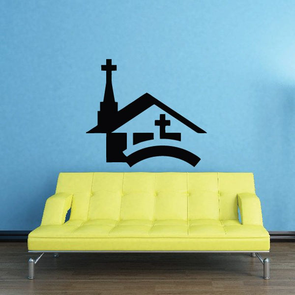 Church with cross decal, black church silhouette with steeple and cross on top