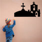 Black church bells silhouette wall decal with tall steeple and arched bell openings