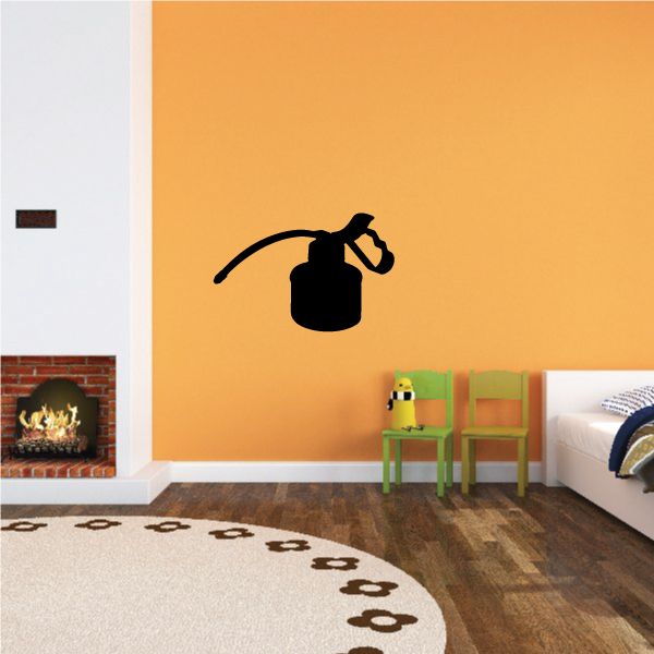 Oil can wall decal, black spray-gun icon
