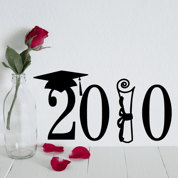 Graduation decal: black '2010' with mortarboard and tassel