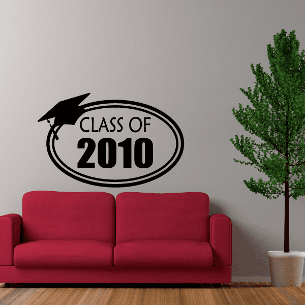 Graduation class of 2010 decal with cap and oval badge, black on light background