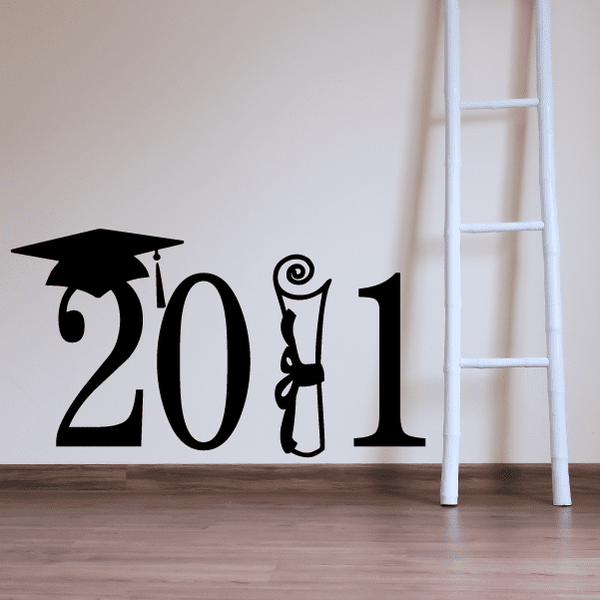Graduation year decal with mortarboard cap, scroll, and large '2011' in black