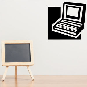 Computer monitor wall decal with black screen and white keyboard outline