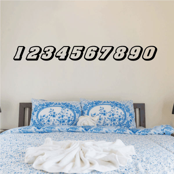 Race number decal with black outlined 1234567890 digits