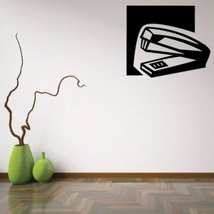 Classic stapler decal with bold black-and-white stapler icon