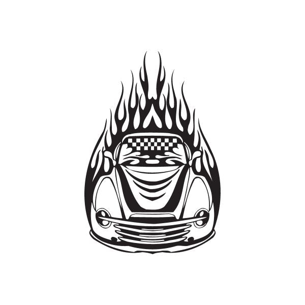 Classic truck flame decal with black flame border and checkered front truck graphic