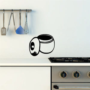 Open-lid clay pot decal, black-and-white graphic with raised pot lid