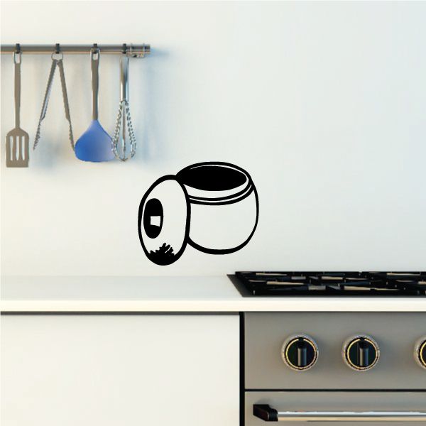 Open-lid clay pot decal, black-and-white graphic with raised pot lid