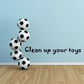 Soccer ball wall decal with "Clean up your toys" lettering