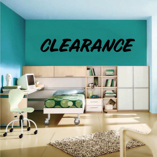 Clearance vinyl wall decal with black cursive lettering