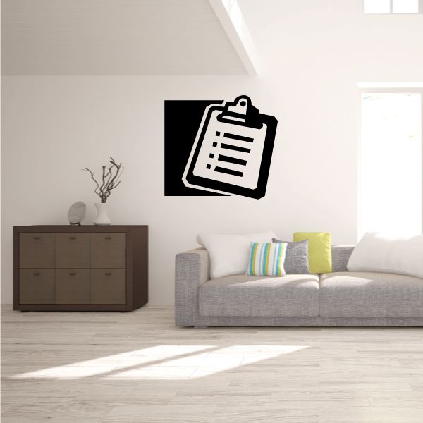 Clipboard icon decal with black background and white clipboard graphic
