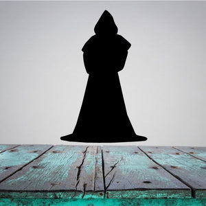 Cloaked priest silhouette wall decal, black hooded robe figure