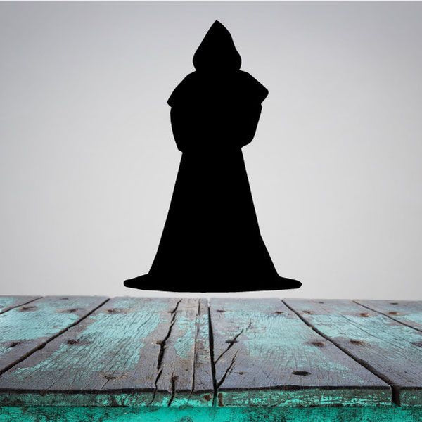Cloaked priest silhouette wall decal, black hooded robe figure