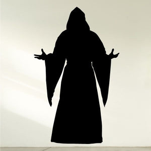 Hooded priest cloak decal with open arms, dark silhouette