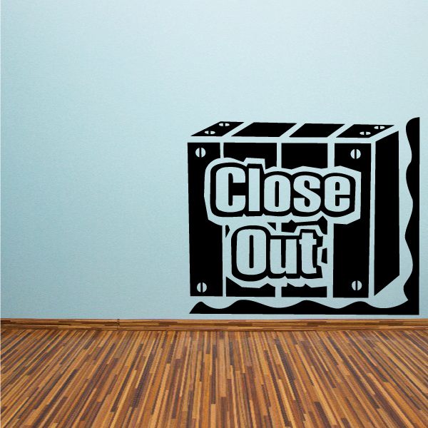 Black and white “Closed Out” window-style vinyl sign decal with striped border