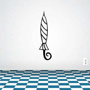 Feather wall decal with black outline and curled end