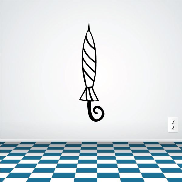 Feather wall decal with black outline and curled end
