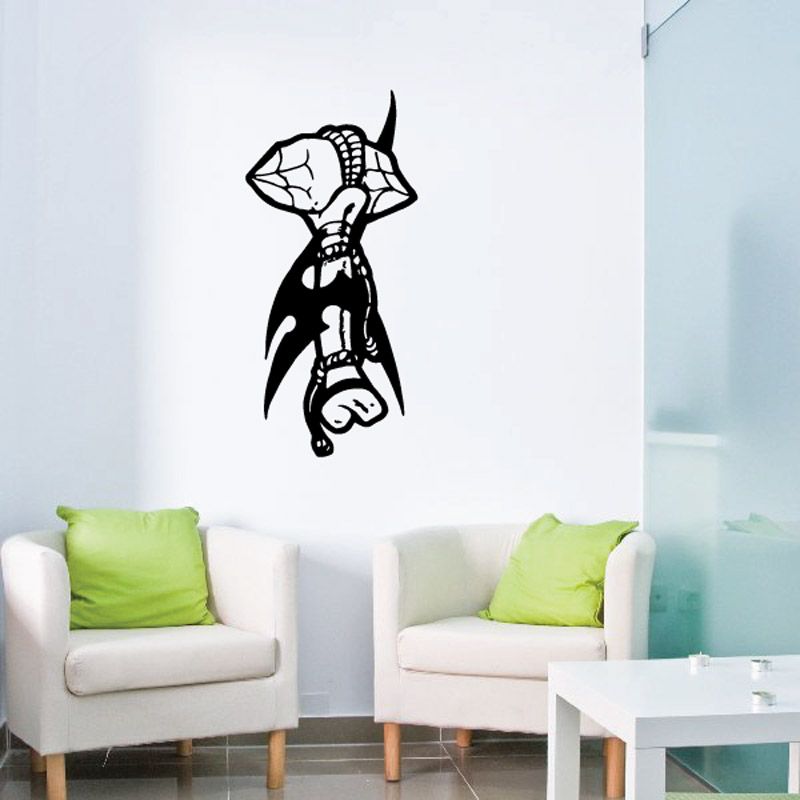 Black feather club wall decal with stylized skull and ribbon accents