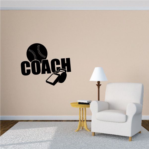 Image of Coach Whistle and Softball Wall Decal - Vinyl Decal - Car Decal - Vd008