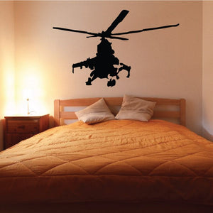 Helicopter decal sticker with dark silhouette and rotor blades