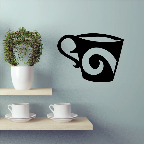 Coffee mug with black-and-white swirl decal
