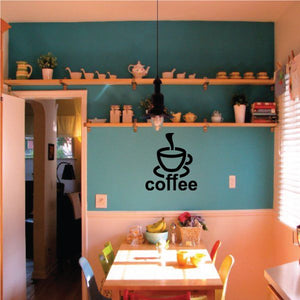 Coffee wall decal with cup icon and lowercase 'coffee' lettering