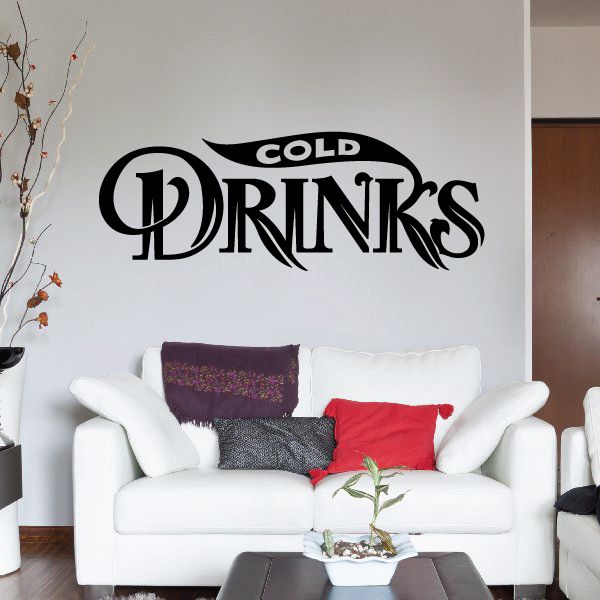 Black vinyl wall decal reading 'Cold Drinks' in bold stylized letters